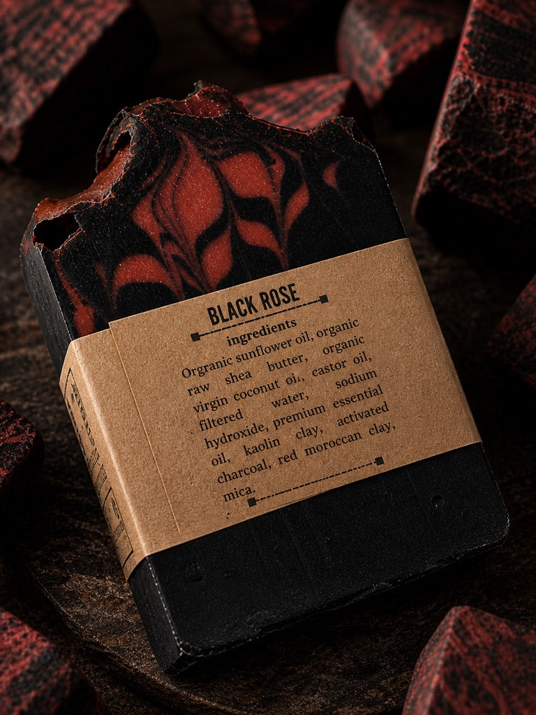 Black Rose Detoxifying Soap | Dark Floral Luxury Bar with Charcoal, Moroccan Clay & Shea Butter | Artisan Cold Process Soap (4–5 oz)